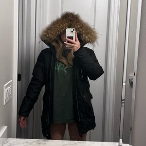 Black Parajumpers Kodiak Long Jacket in Size Medium